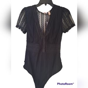 Lace deep v neck bodysuit